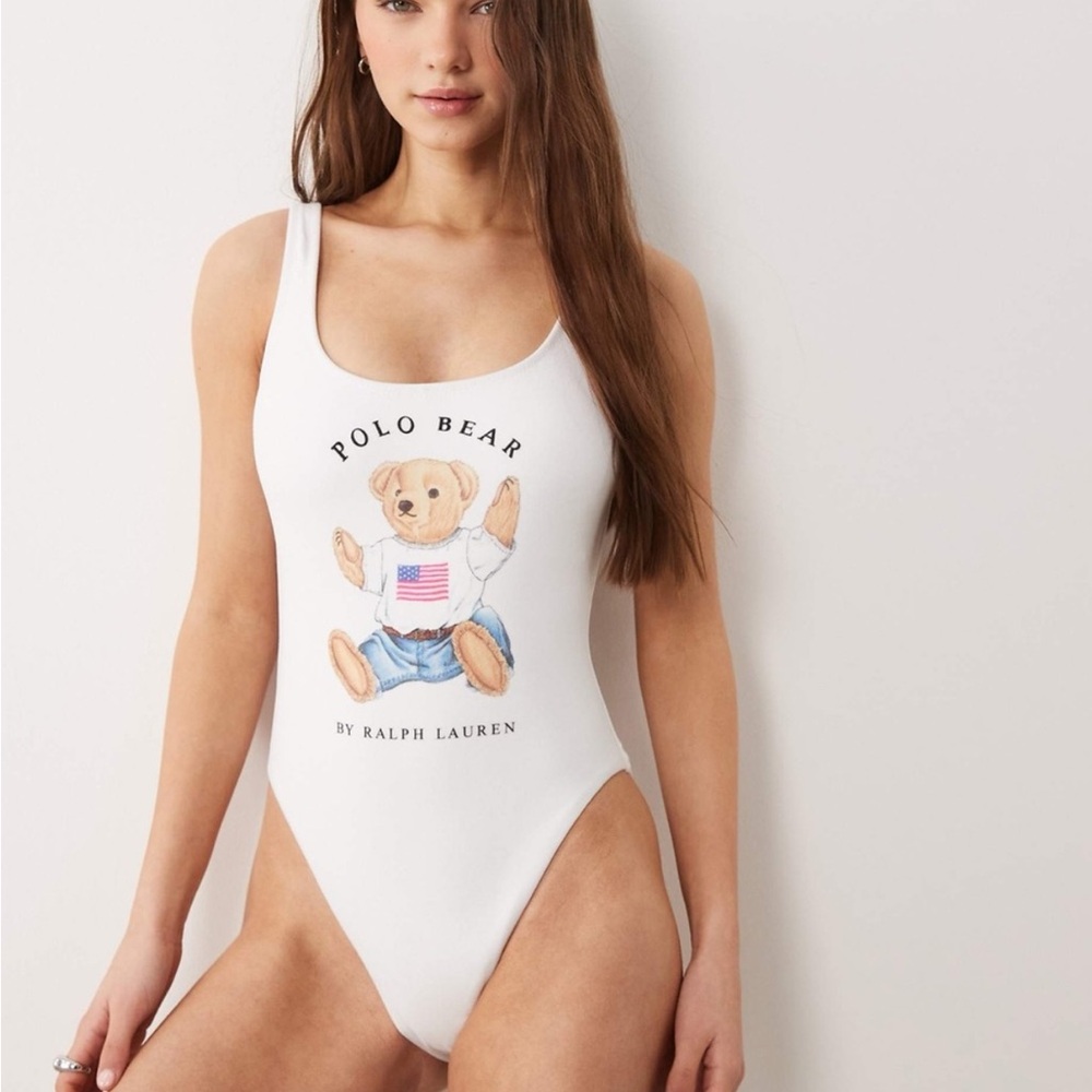 New Polo Ralph Lauren Polo Bear Scoop Neck Terry One Piece Swimsuit